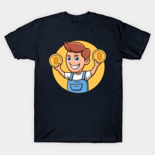 cute boy holding cryptocoins T-Shirt